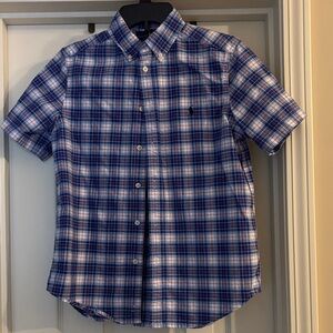 Ralph Lauren Blue and White Plaid Button Down Shirt Boys size large 14-16